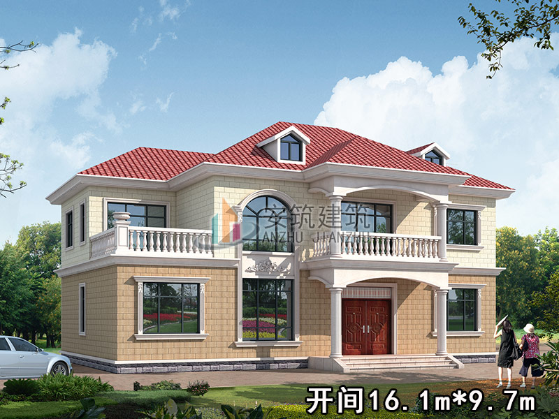 二层农村小洋楼自建房别墅设计图纸及效果图,安筑别墅图纸,AZ342|别墅设计图纸|别墅图纸超市|二层别墅设计图|新农村别墅-安筑别墅图纸
