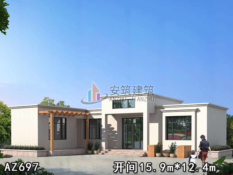农村一层自建别墅设计图纸,漂亮的一层平顶效果图AZ697