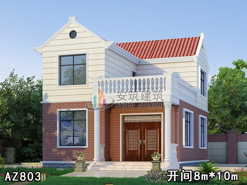 二层带露台小别墅设计图效果图施工图二层农村自建房屋设计图纸AZ803