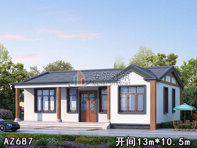 农村16万元一层别墅图纸设计图，传统中式风格色调AZ687