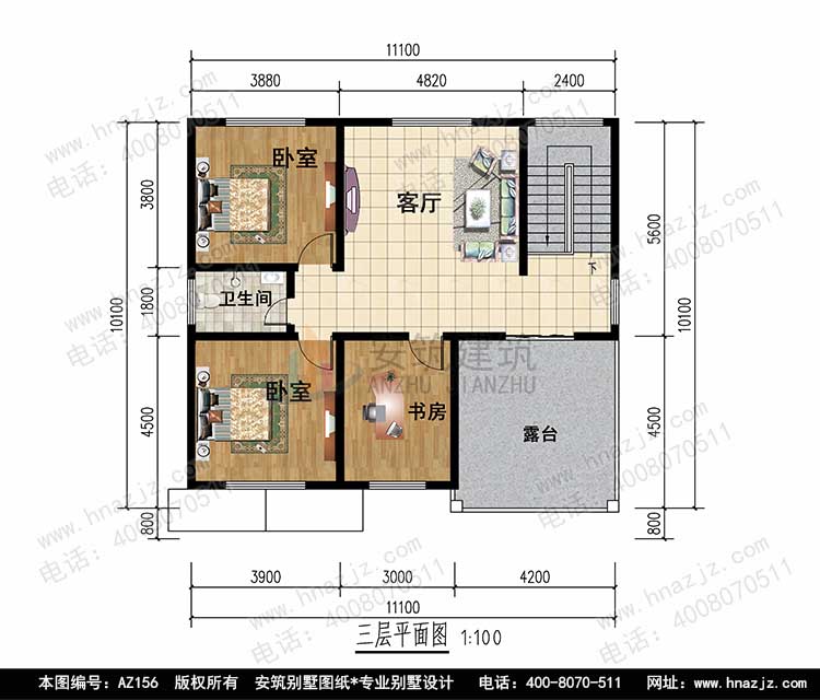 100平方房子设计图片，三层欧式带复式客厅带露台房屋设计图纸.jpg
